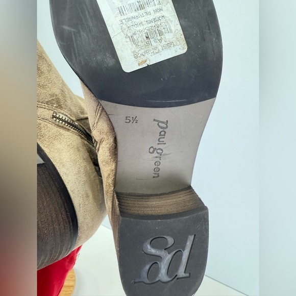 PAUL GREEN Taupe suede SUZETTE deconstructed collar heeled ankle boots size 8. - Picture 8 of 9